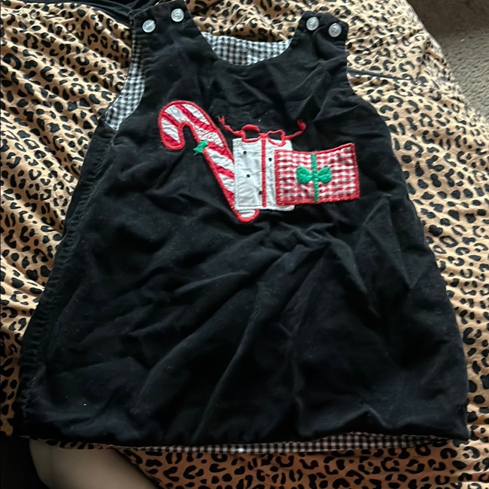 Black Velvet Dress with Candy Cane and Gift Design